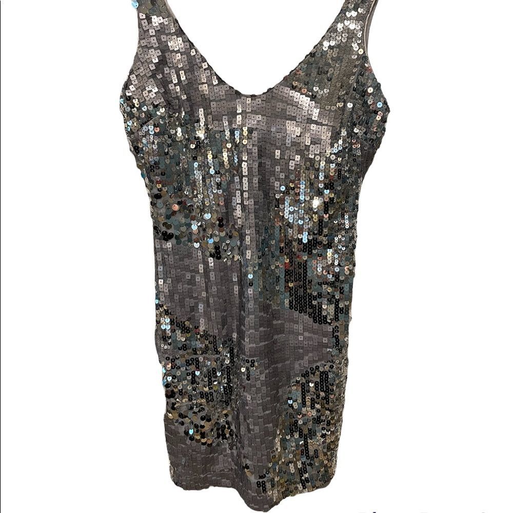 B. Darlin Silver Sleeveless Sequin Glitz Festival Disco Mini Dress